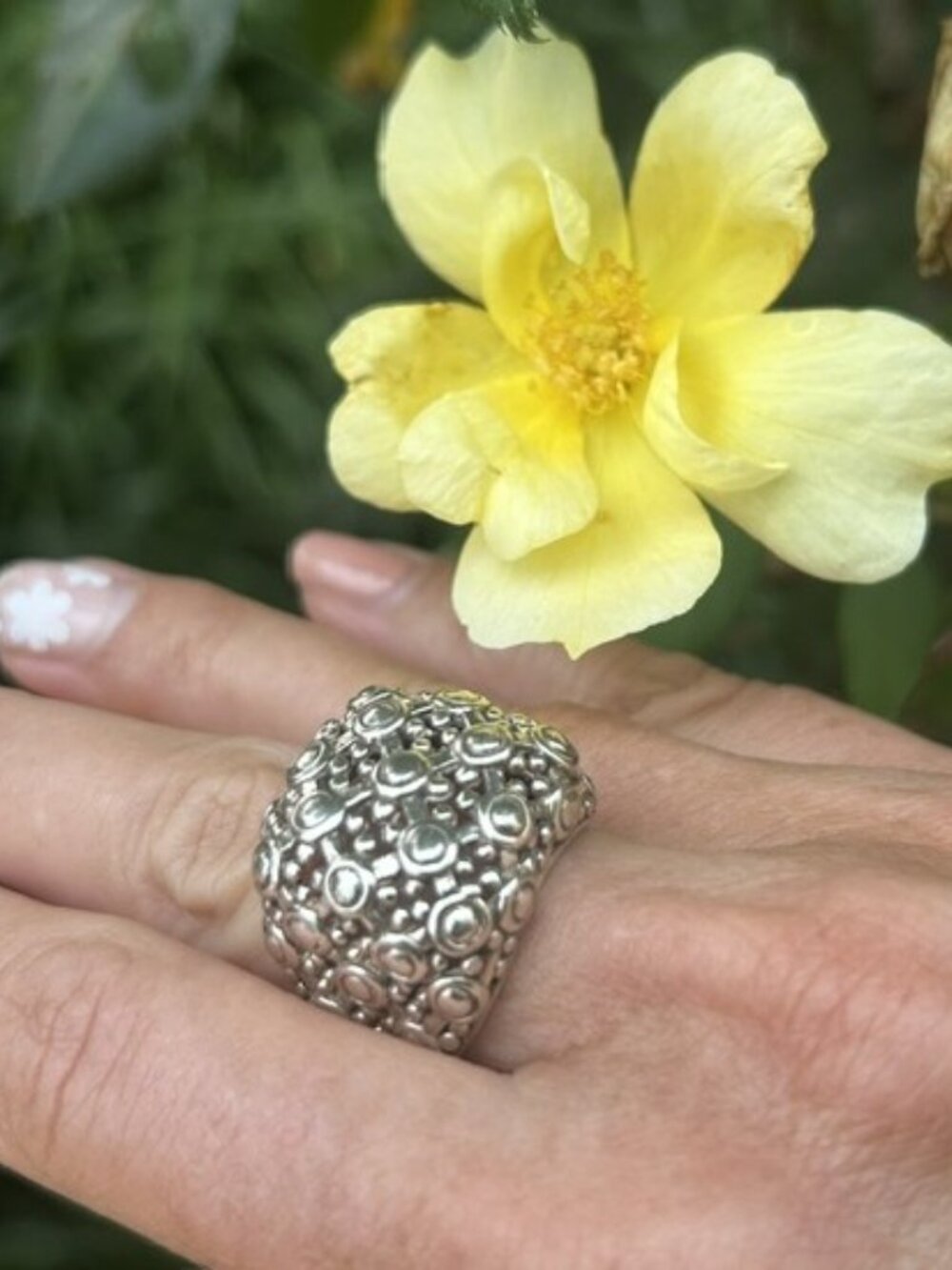 925 STERLING SILVER Beaded Filigree Gothic Statement Dome COCKTAIL RING